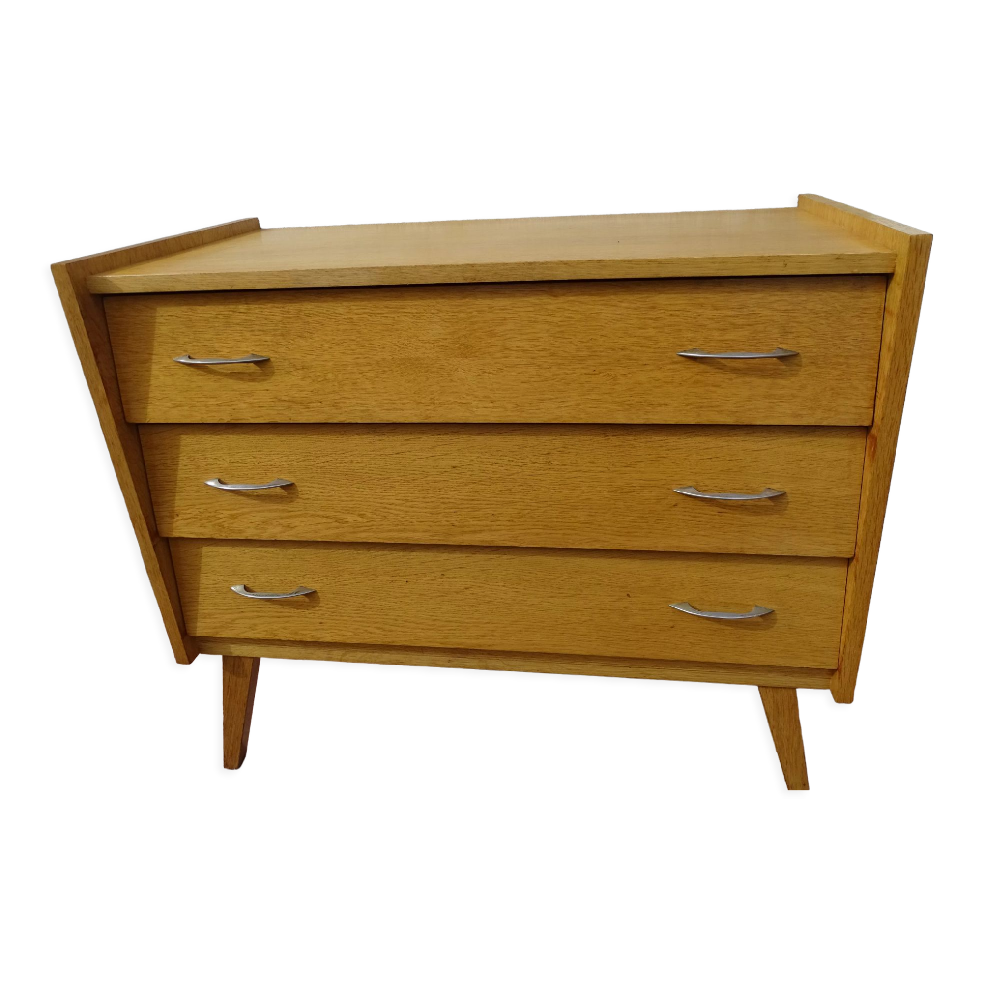 Commode trois tiroirs vintage années 60 pieds compas