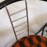 Duo of vintage metal and velvet armchairs