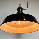 Industrial midcentury black enamel factory lamp, 1950s
