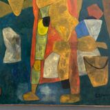 Oil on canvas by Jean Billecocq modern composition with characters