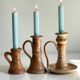 3 vintage handcrafted pottery candle holders