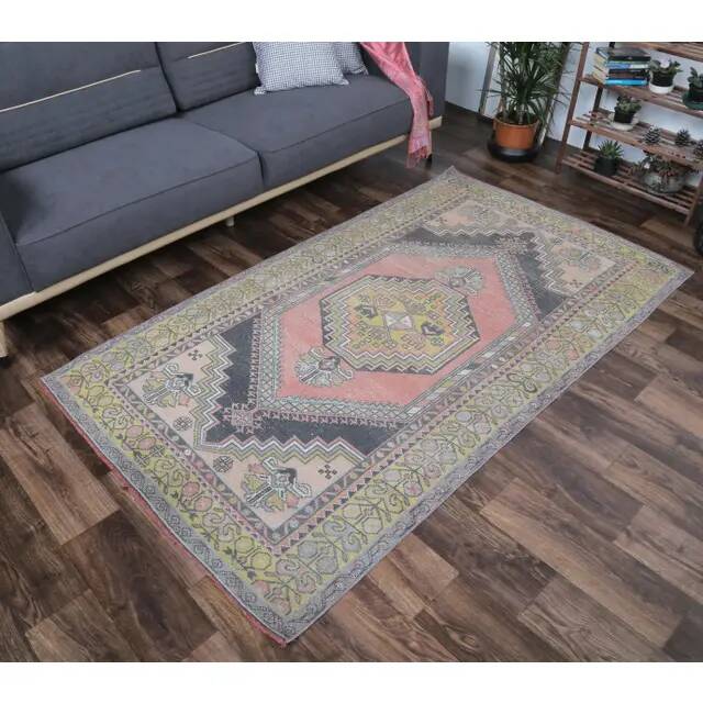 Vintage Turkish Oushak Handmade Pink Wool Rug 125x210