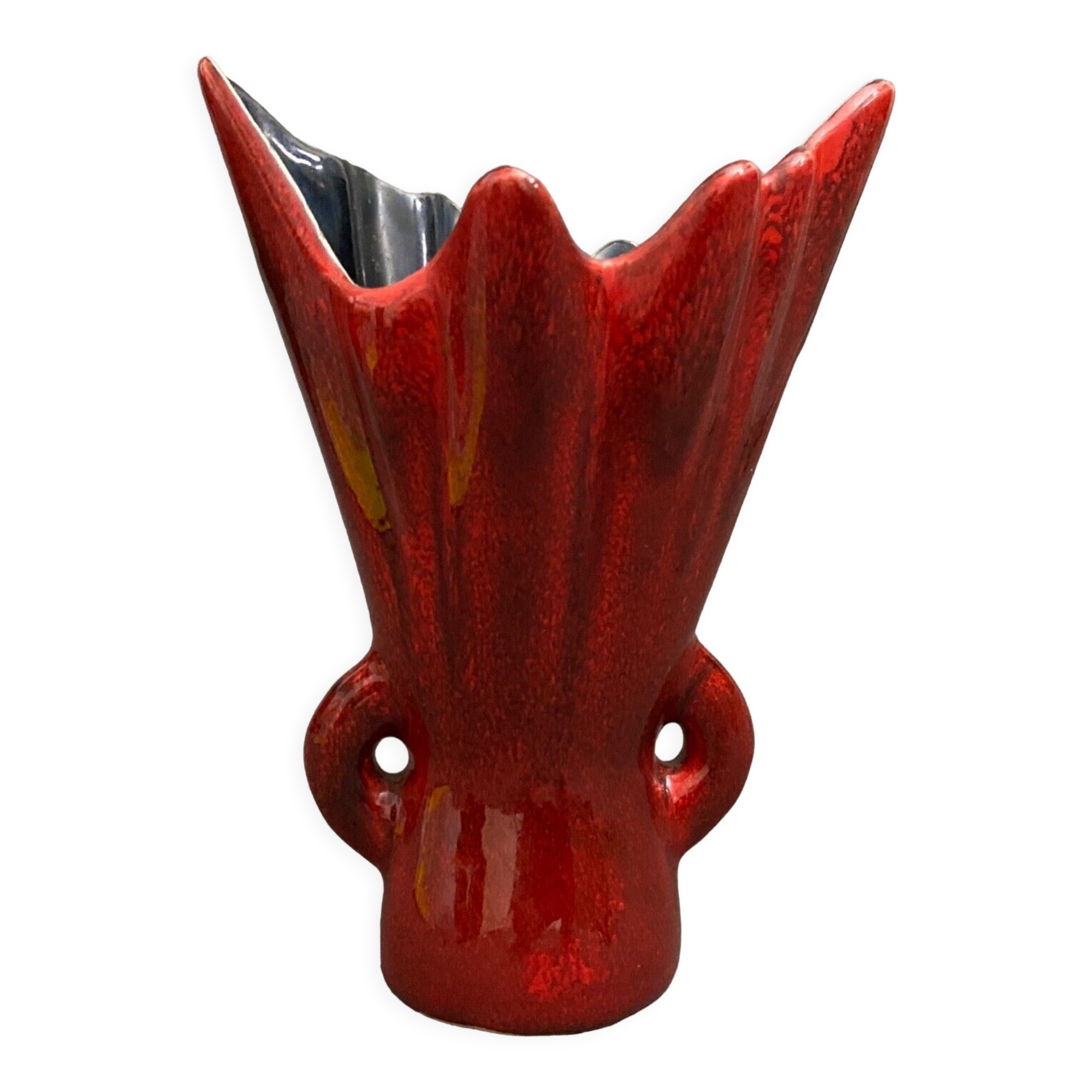 Free form red ceramic vase 1960 by J.L. or J.C.
