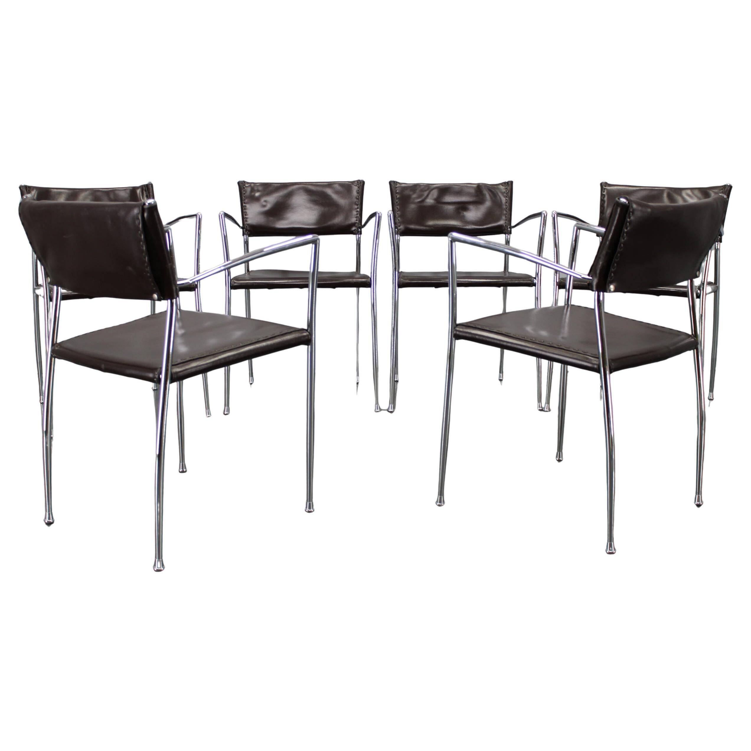 Ensemble de six fauteuils en cuir italien et chrome par Arper.