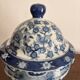 Antique Chinese Soup Tureen Porcelain Blue Bird Flower Decor Republic Period
