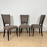 Art Deco Chairs in Black Lacquer & Grey Alcantara, France, 1930s, Set of 6