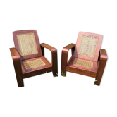 Paire de fauteuils vintage en palissandre et cannage, Birmanie 1950
