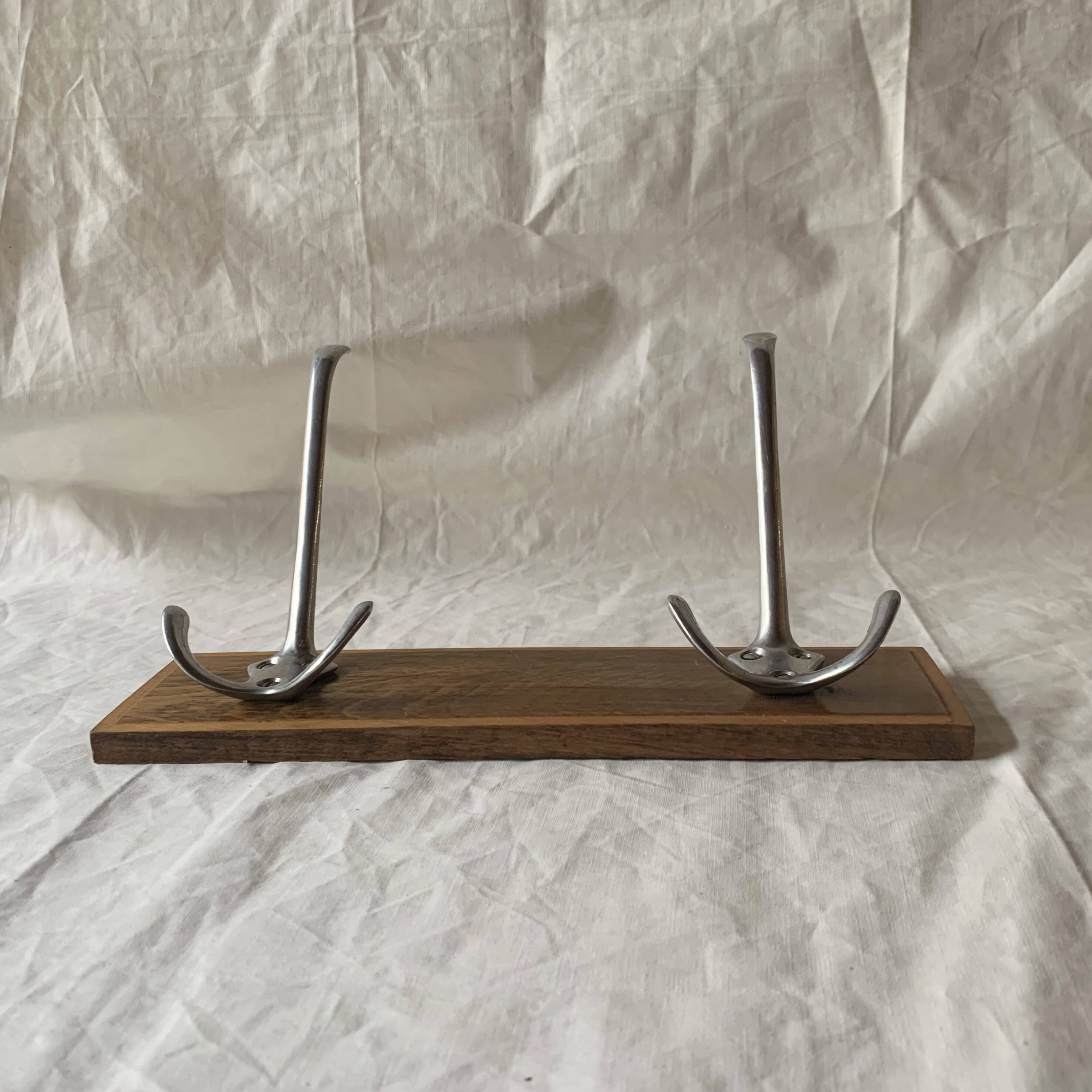 Vintage wooden wall coat rack - 2 hooks