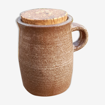 Pot à condiment en grès pyrité vernissé avec couvercle en liège, mid century