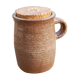 Old condiment pot in glazed pyrity sandstone, with cork lid, mid century