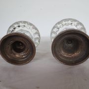Two candle holders in bronze and crystal