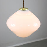 Mid-century italian white opaline and brass lamp