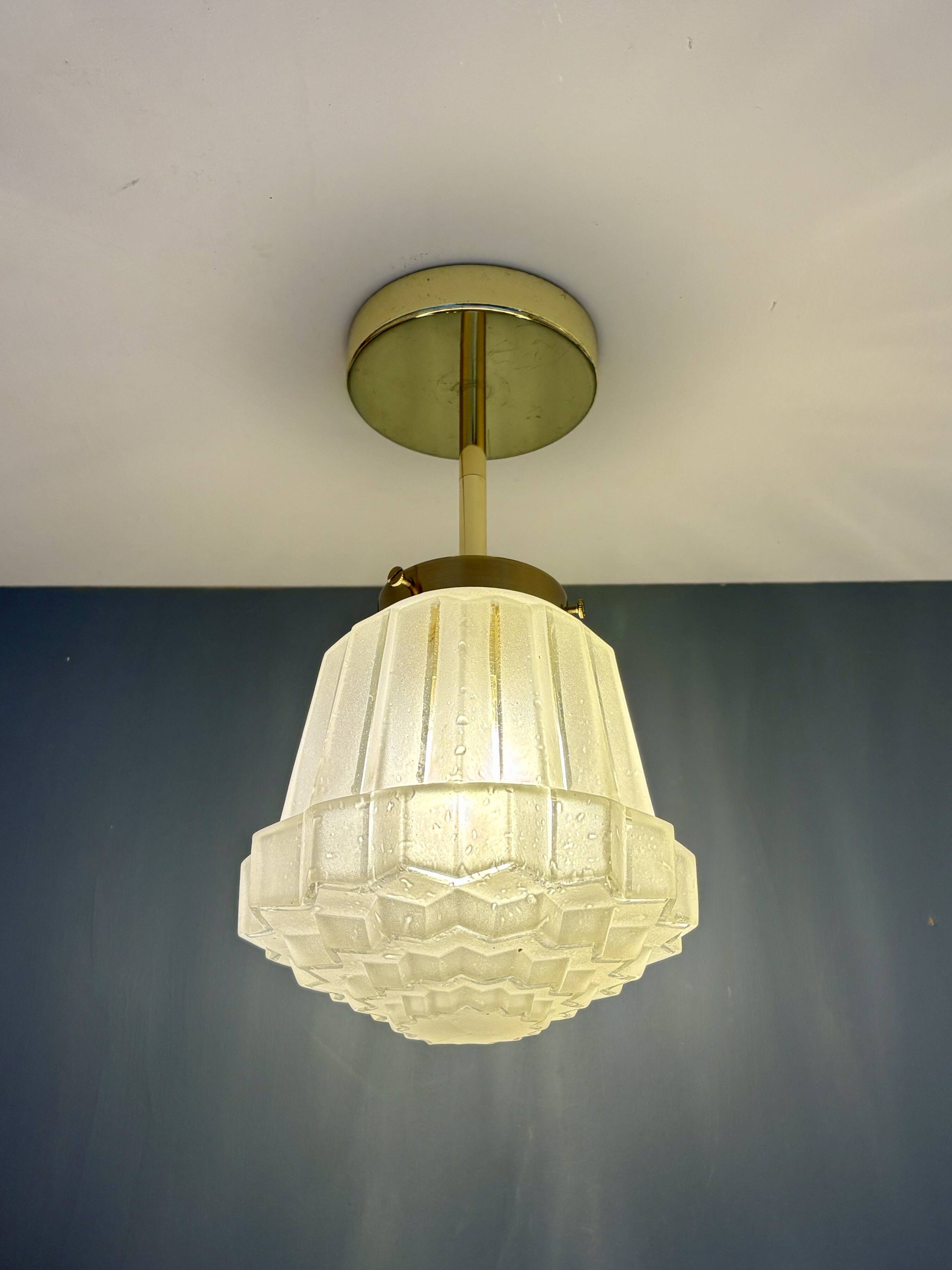 Pendant / Ceiling light with vintage art deco globe in frosted glass