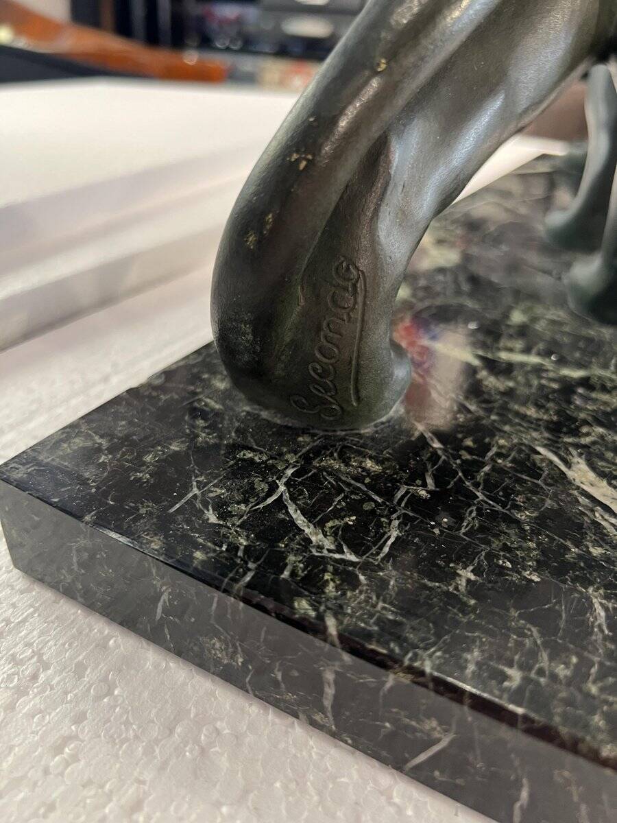 Secondo, Art Deco Panther, 1930, Bronze with Marble Base