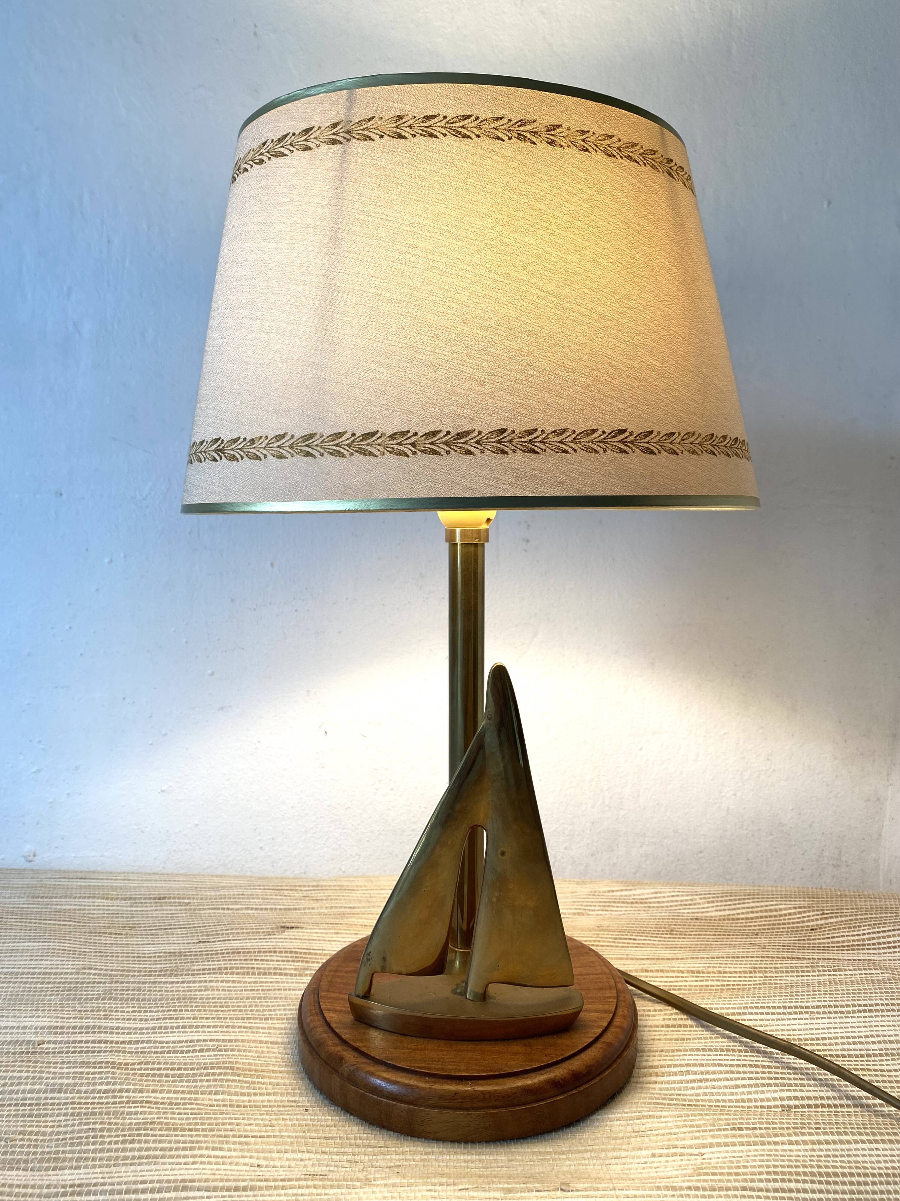 Wooden and brass sailboat marine lamp