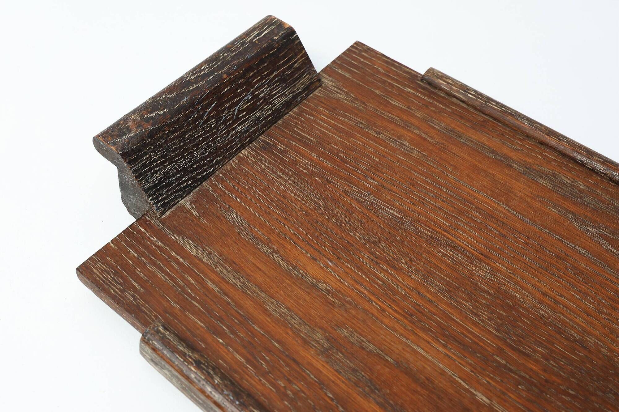 French Art Deco Cerused Oak Serving Tray with Raised Handles, 1920s