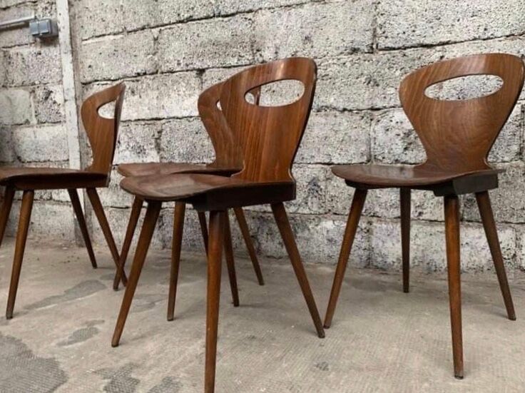 Series of 4 baumann chairs vintage rustic ant from the 1960s