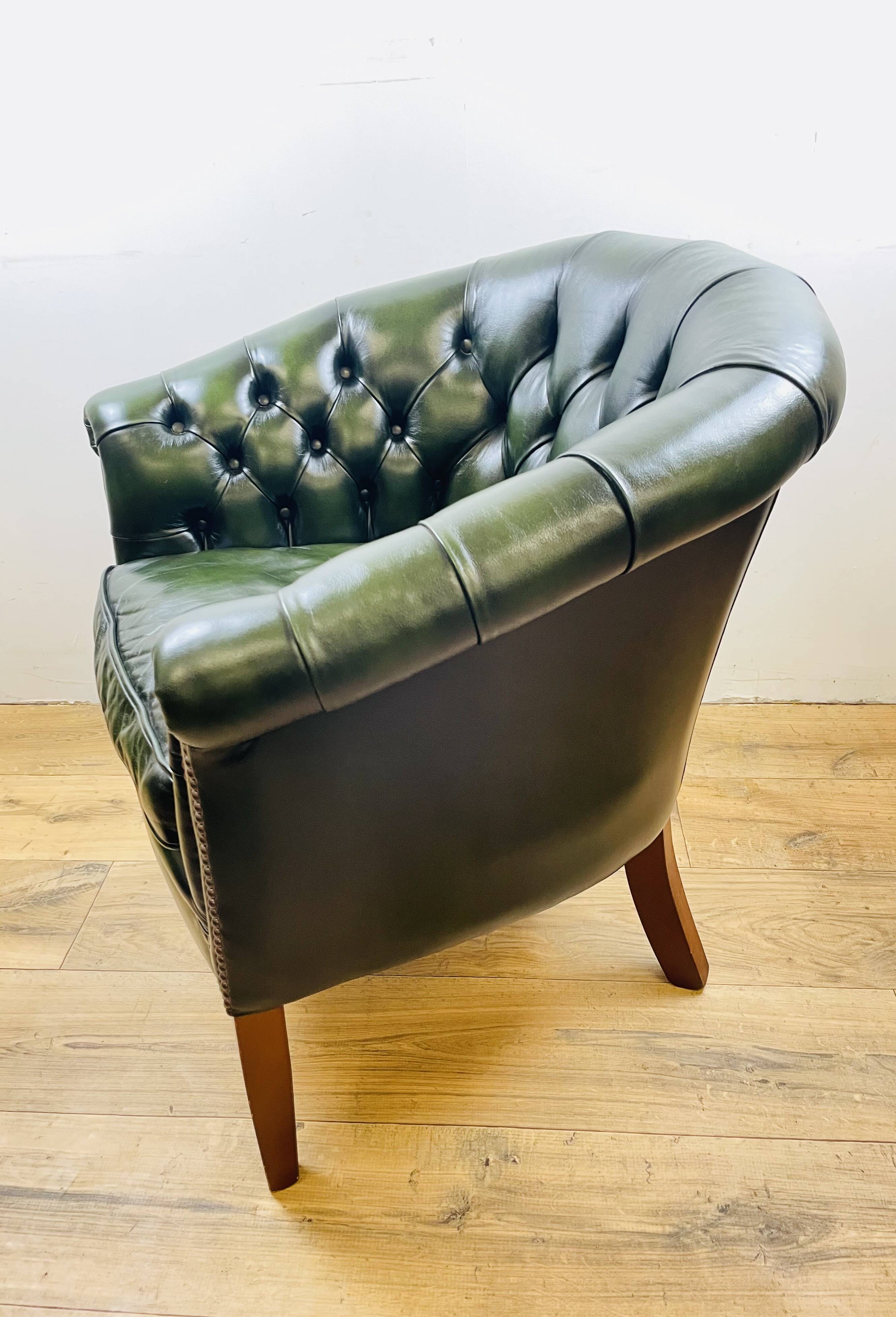 Chesterfield Armchair in English Green Leather