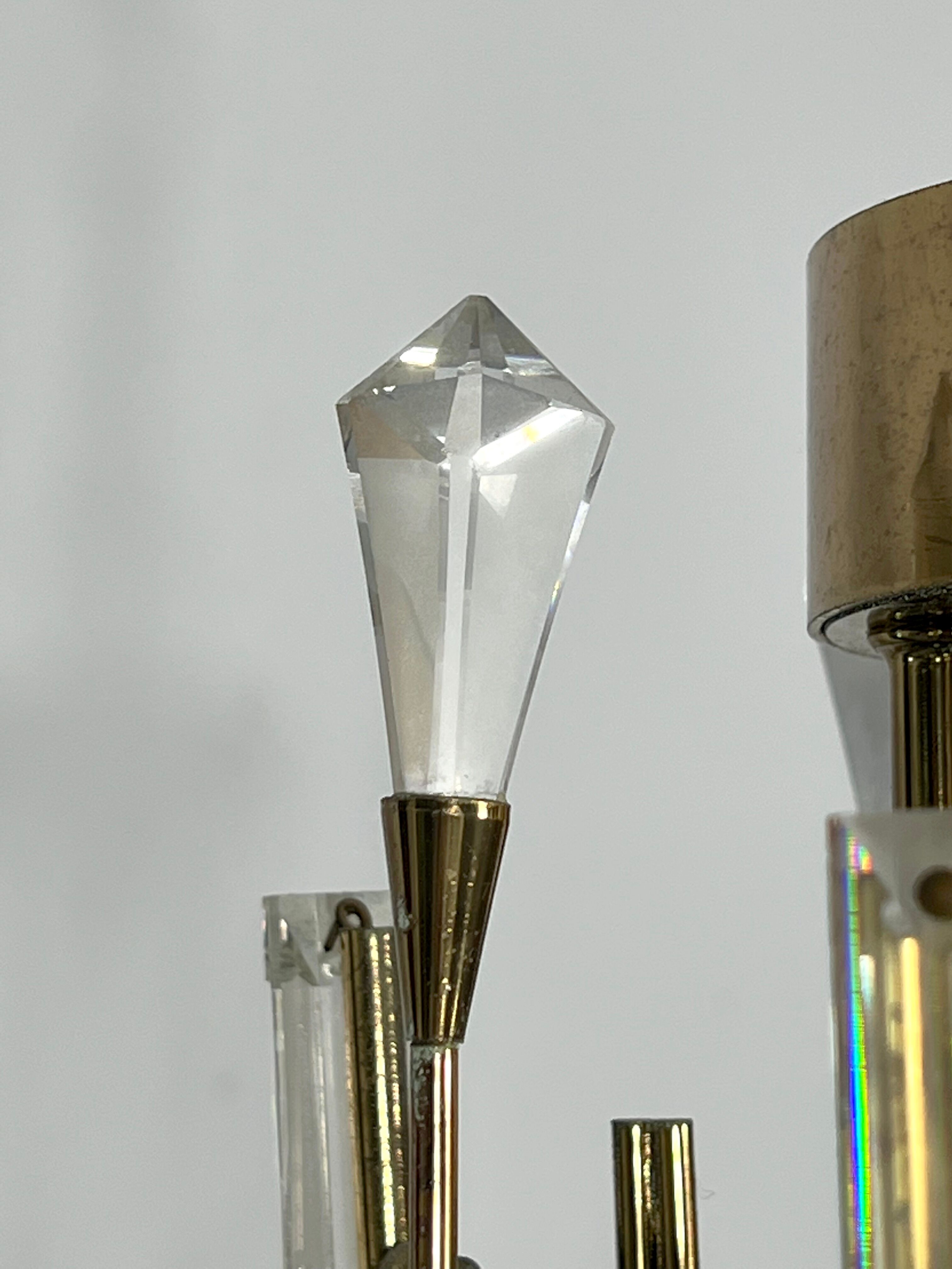 Vintage brass and glass Stilkronen chandelier, Italy 1970s