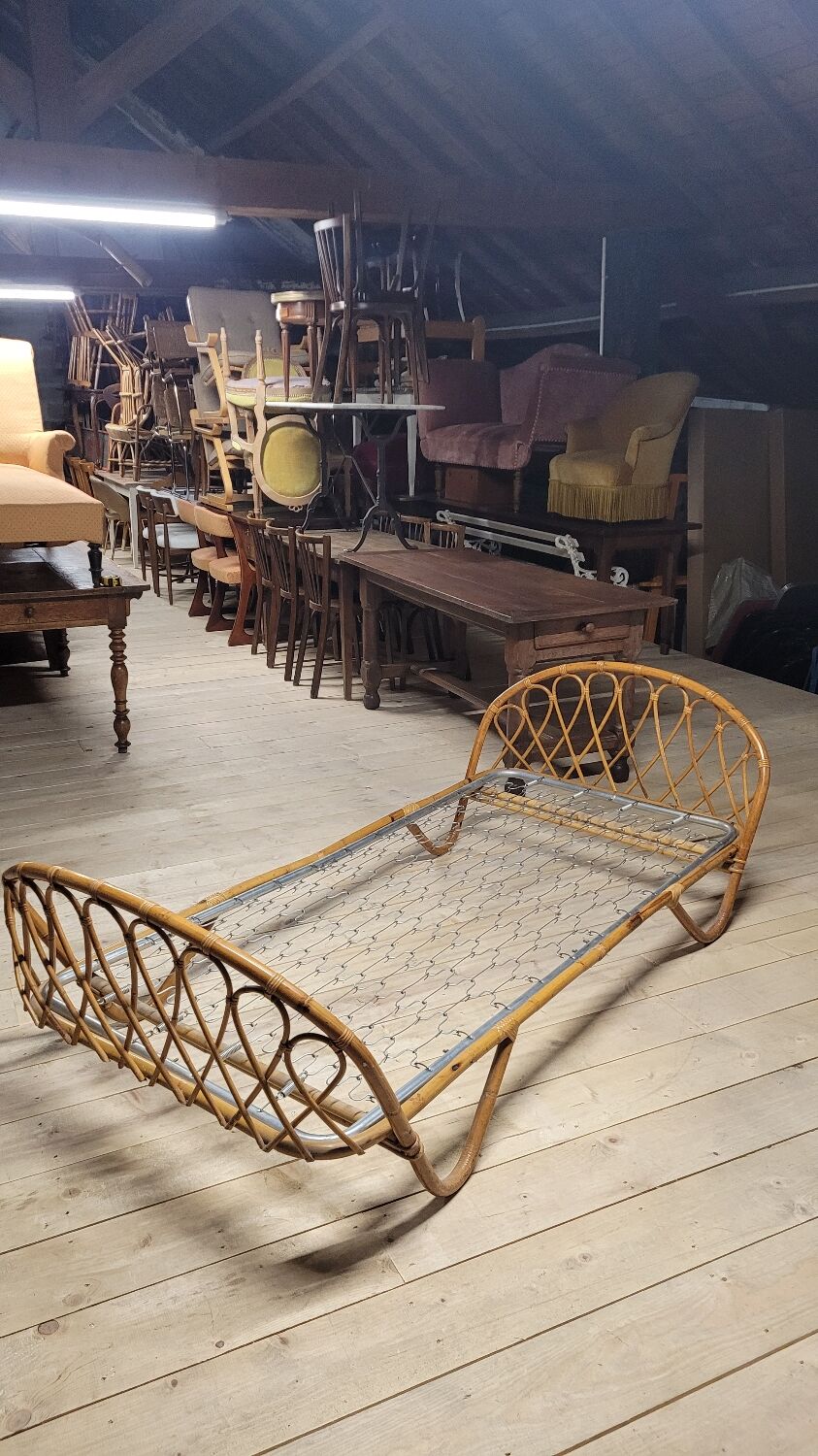 Vintage rattan basket sofa bed - 1950s