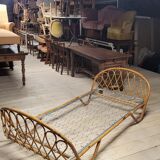 Vintage rattan basket sofa bed - 1950s