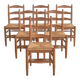 6 solid oak and woven bamboo chairs, mid-century, 1950s