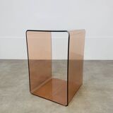 Smoked plexiglass cube side table by Michel Dumas, 1970s