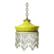Antique Art Deco lampshade in yellow marbled glass with bead fringes.