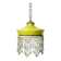 Antique Art Deco lampshade in yellow marbled glass with bead fringes.