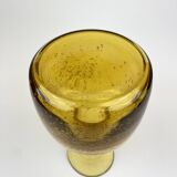 Ancien Vase Carafe Verre Soufflé Bullé Ambré Jaune