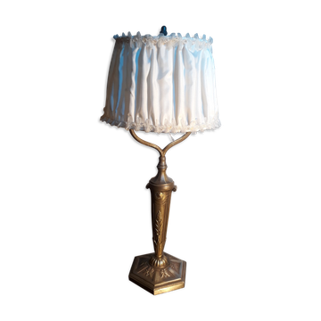 Lampe bronze  argenté 1900 art nouveau avec son abat jour   electricité  norme CE