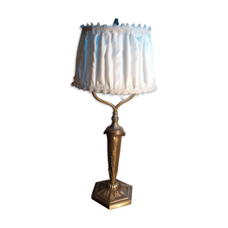 Lampe bronze  argenté 1900 art nouveau avec son abat jour   electricité  norme CE