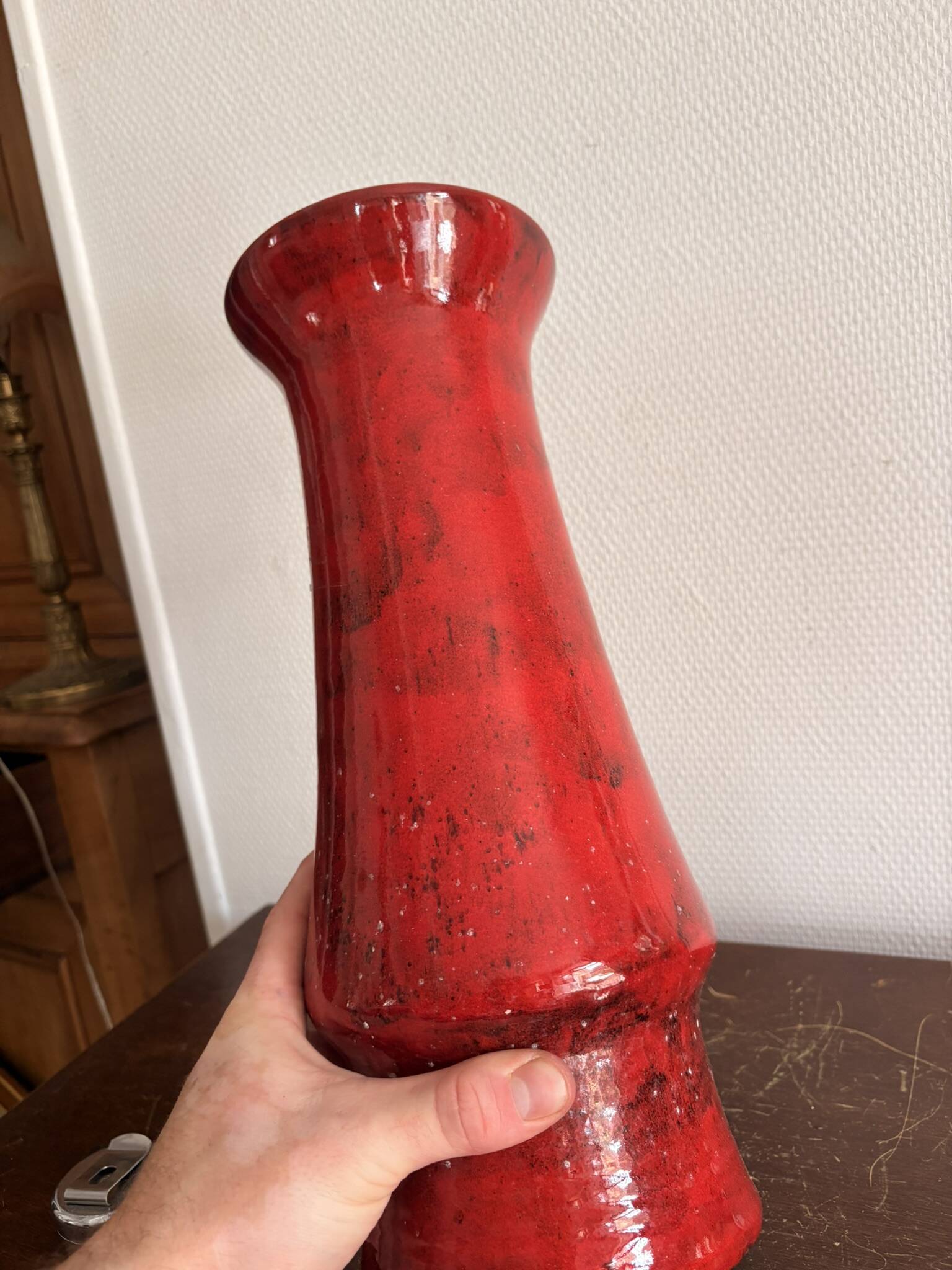 Red Volcanic Vase Selenium Spotted 1970s West Germany Mid Century