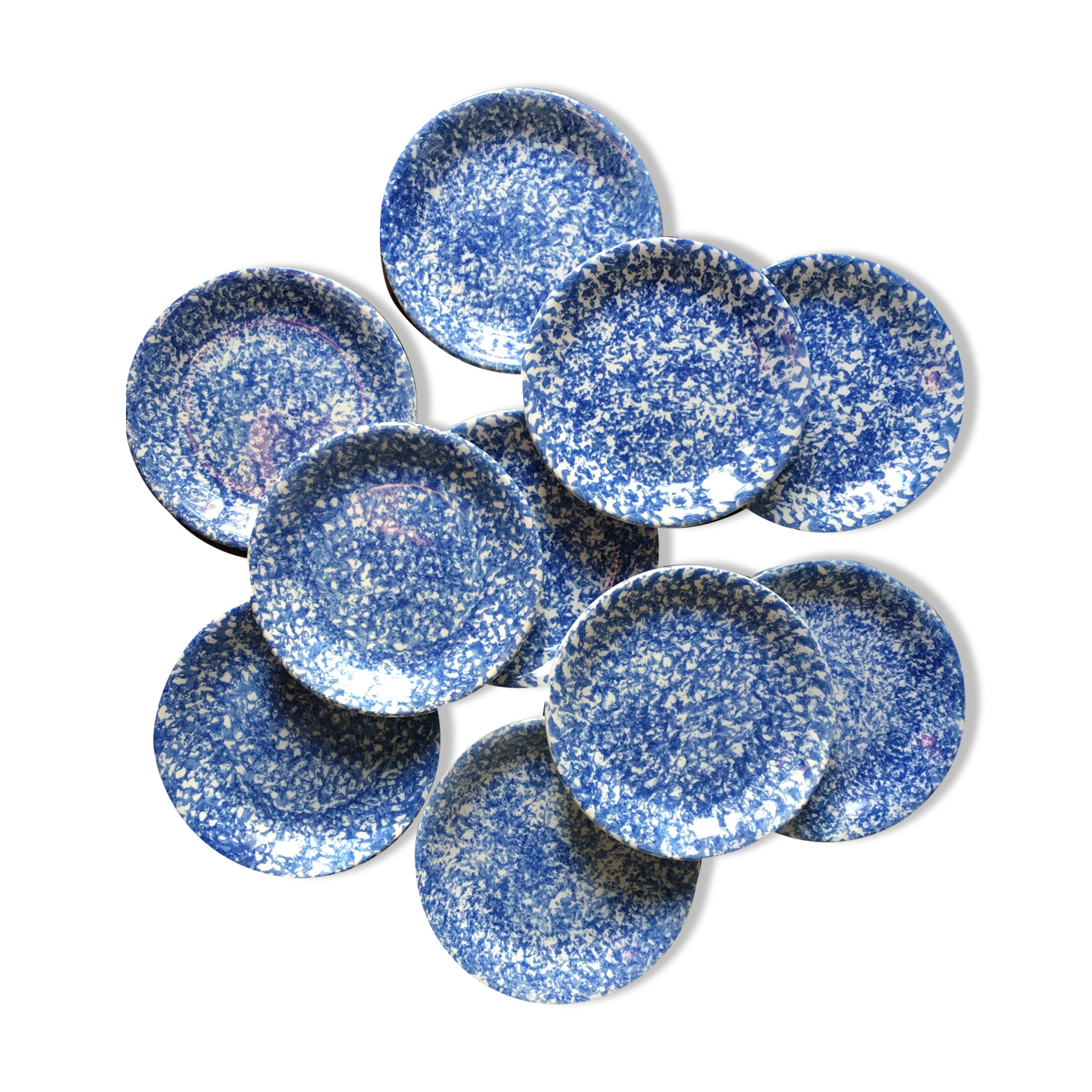 Lot of 10 plates with blue speckled blue Ceraminter