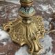 Antique, lamp, bronze, candle holder, gold, cloisonné enamel, ecru white lampshade, flower decor, leaf