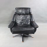 Danish Leather Swivel Lounge Chair by Werner Langenfeld for Esa Møbler, 1960s