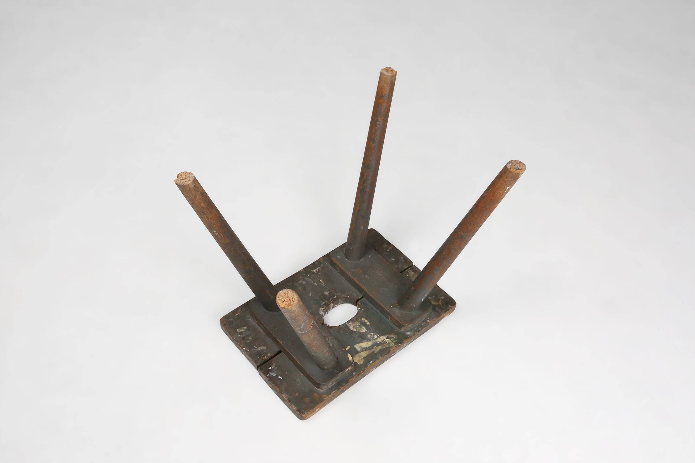 Industrial wooden French painters stool with rich patina from the 1930s