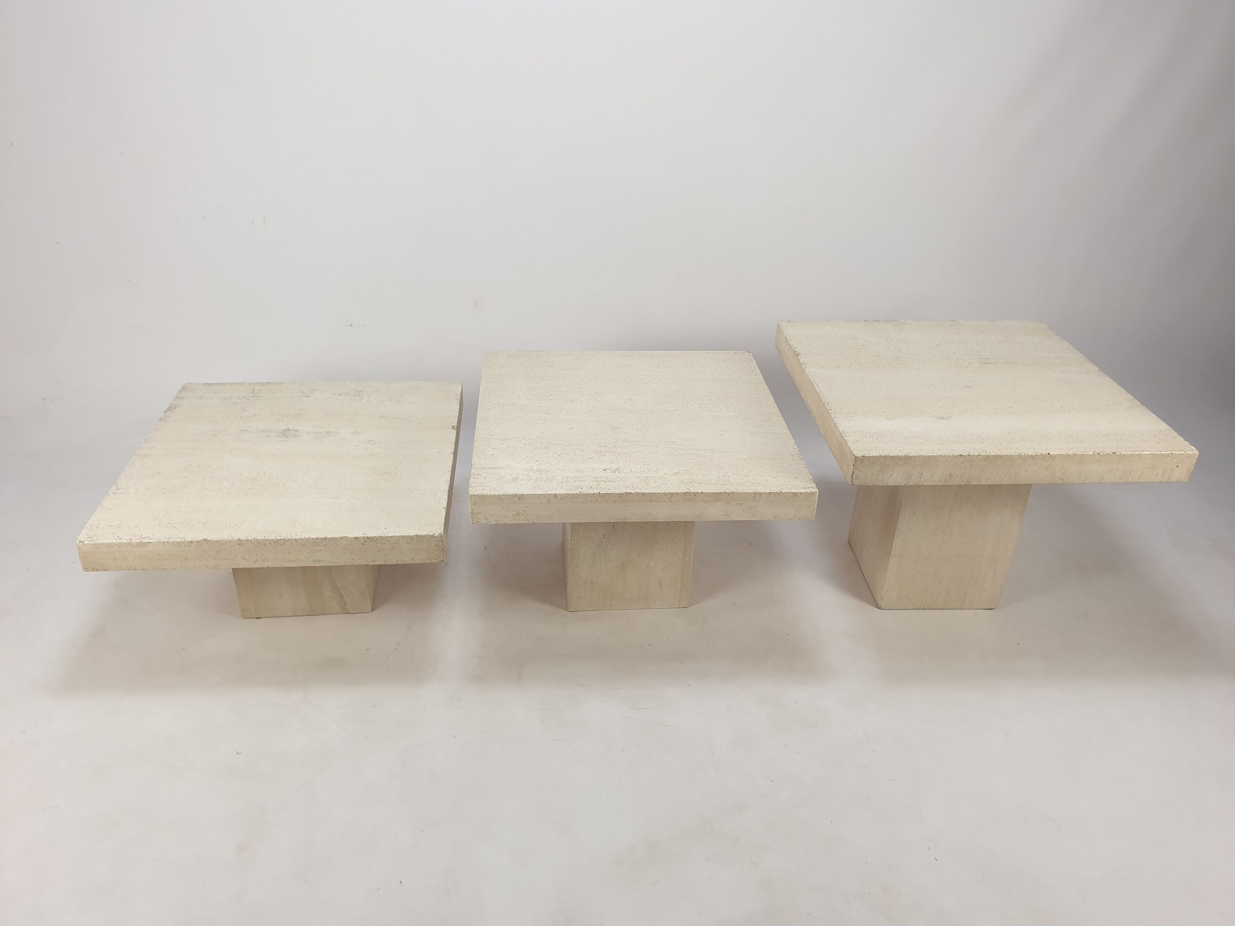 Set of 3 Italian Travertine Coffee Tables, 1980s