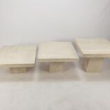 Set of 3 Italian Travertine Coffee Tables, 1980s