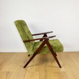 Classic armchair Var B-310 1960s vintage olive structural velvet - dark wood