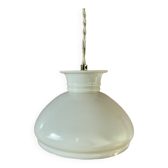 Vintage aabt-jour pendant light in white opaline