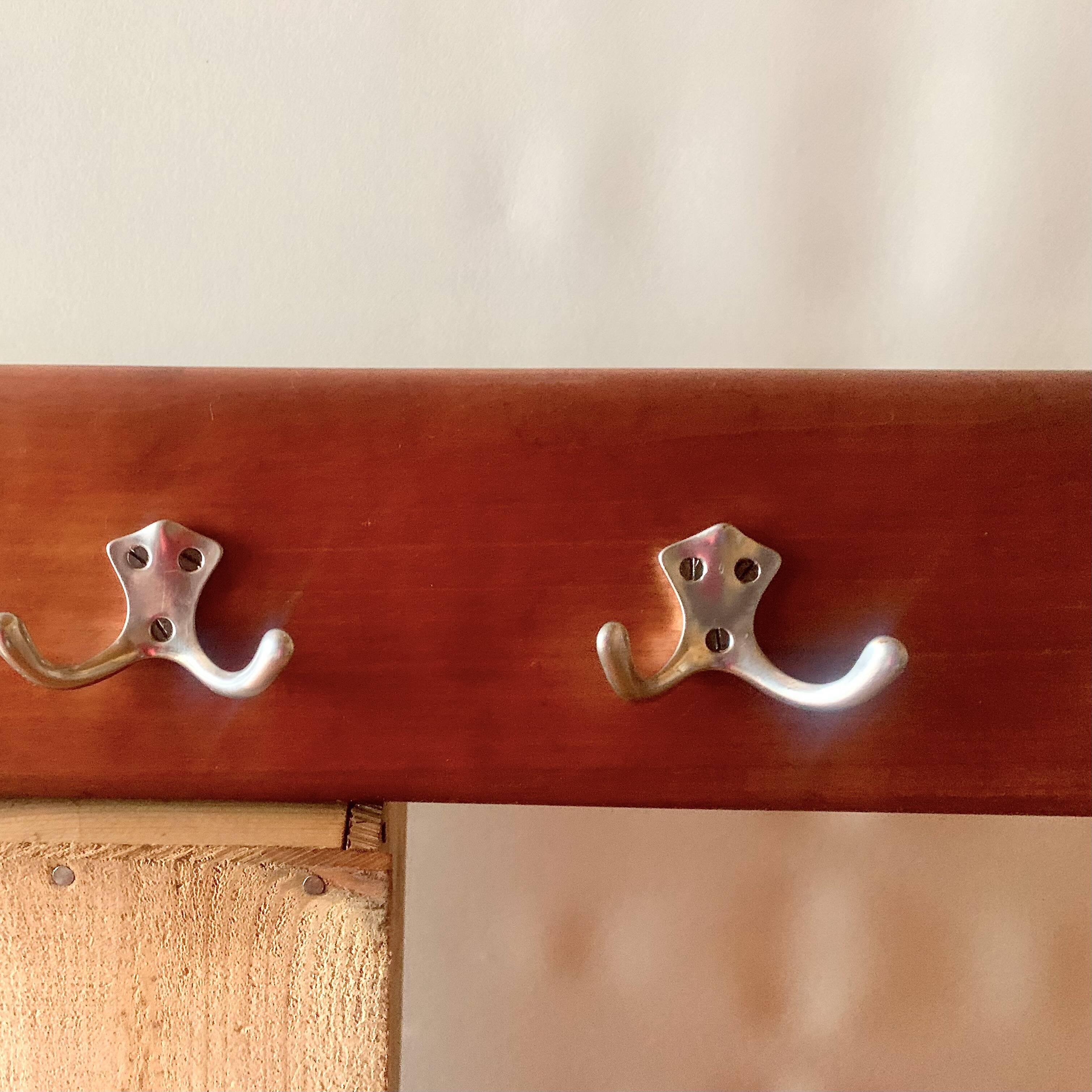Vintage wooden wall coat rack - 6 double hooks
