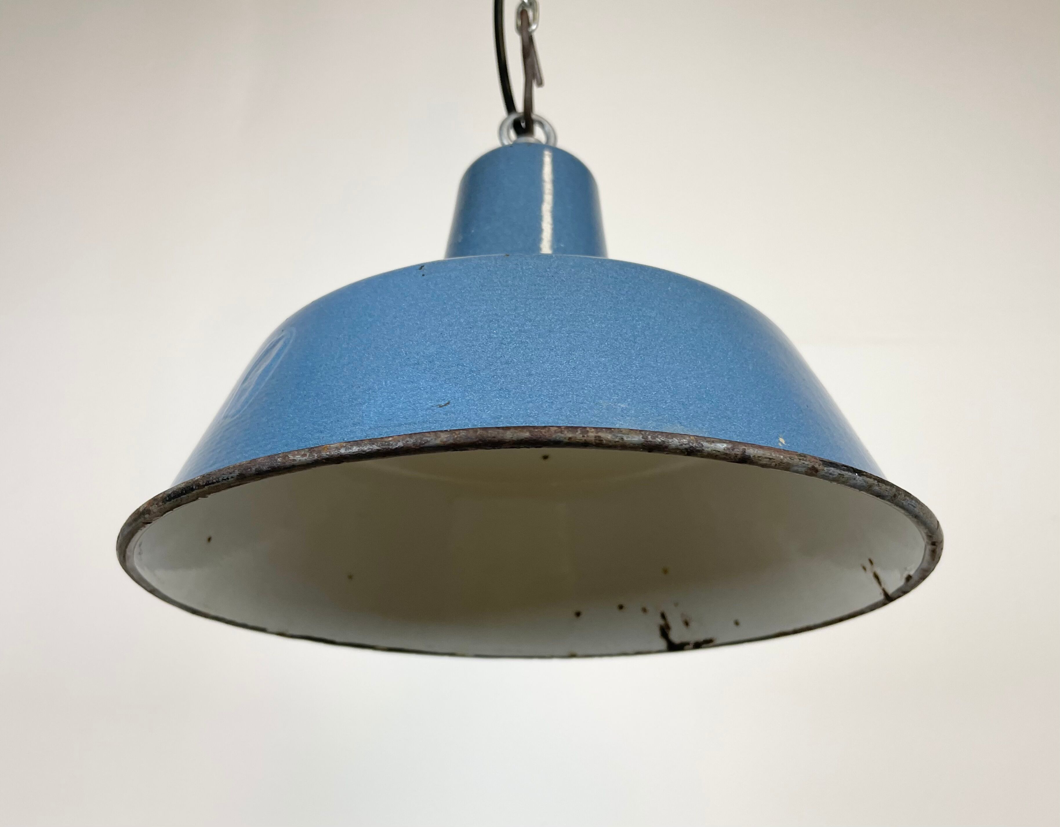 Industrial blue enamel pendant lamp, 1960s