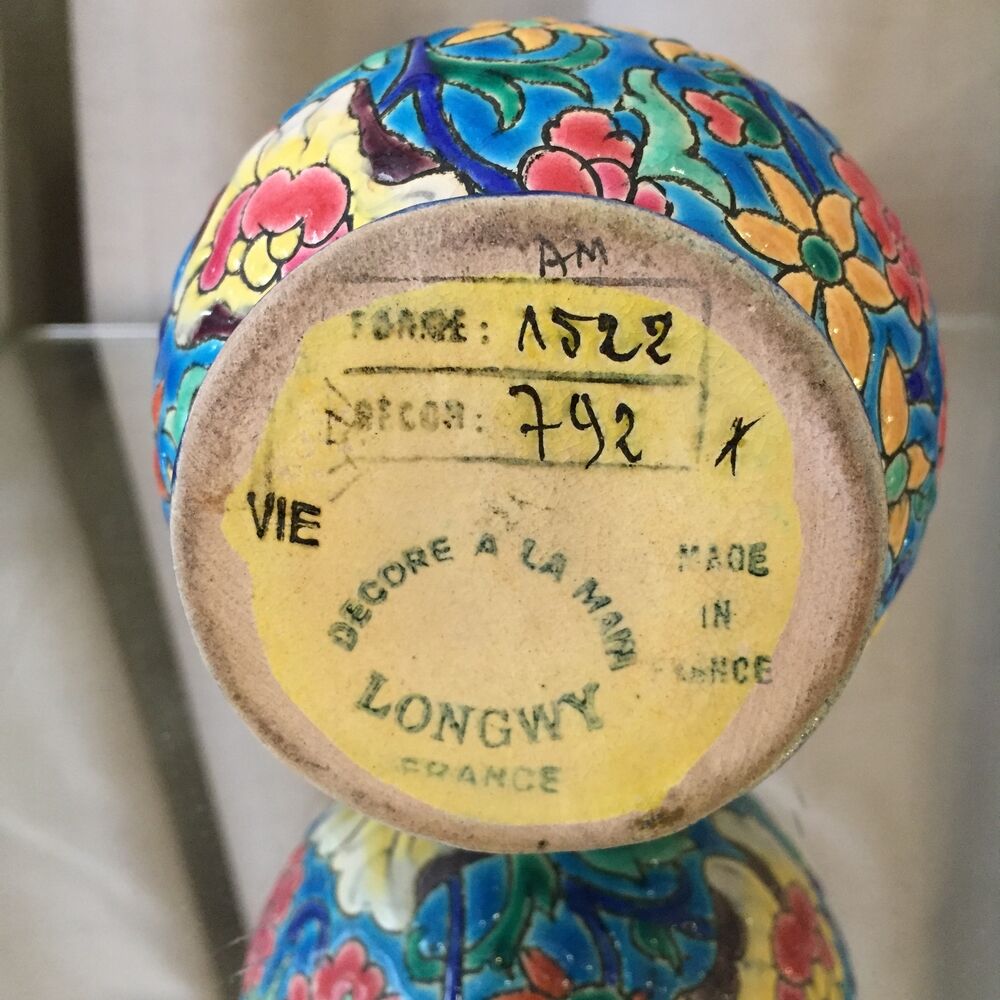 Soliflore vase in Longwy emaux multicolored flowers