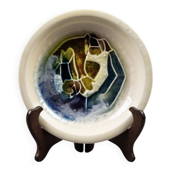 Accolay – assiette faïence émaillée décor abstrait en Cépamine – années 70