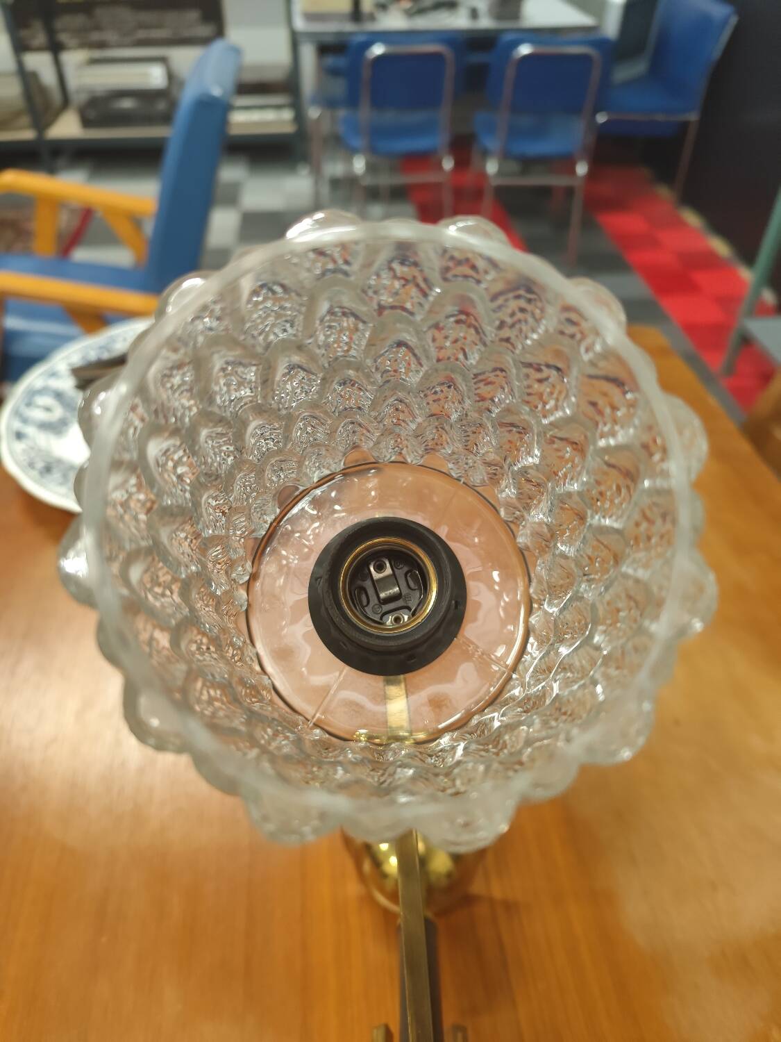 Vintage 70s chandelier with 3 clear glass globes