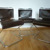 3 chaises en cuir Pascal Mourgue 1960
