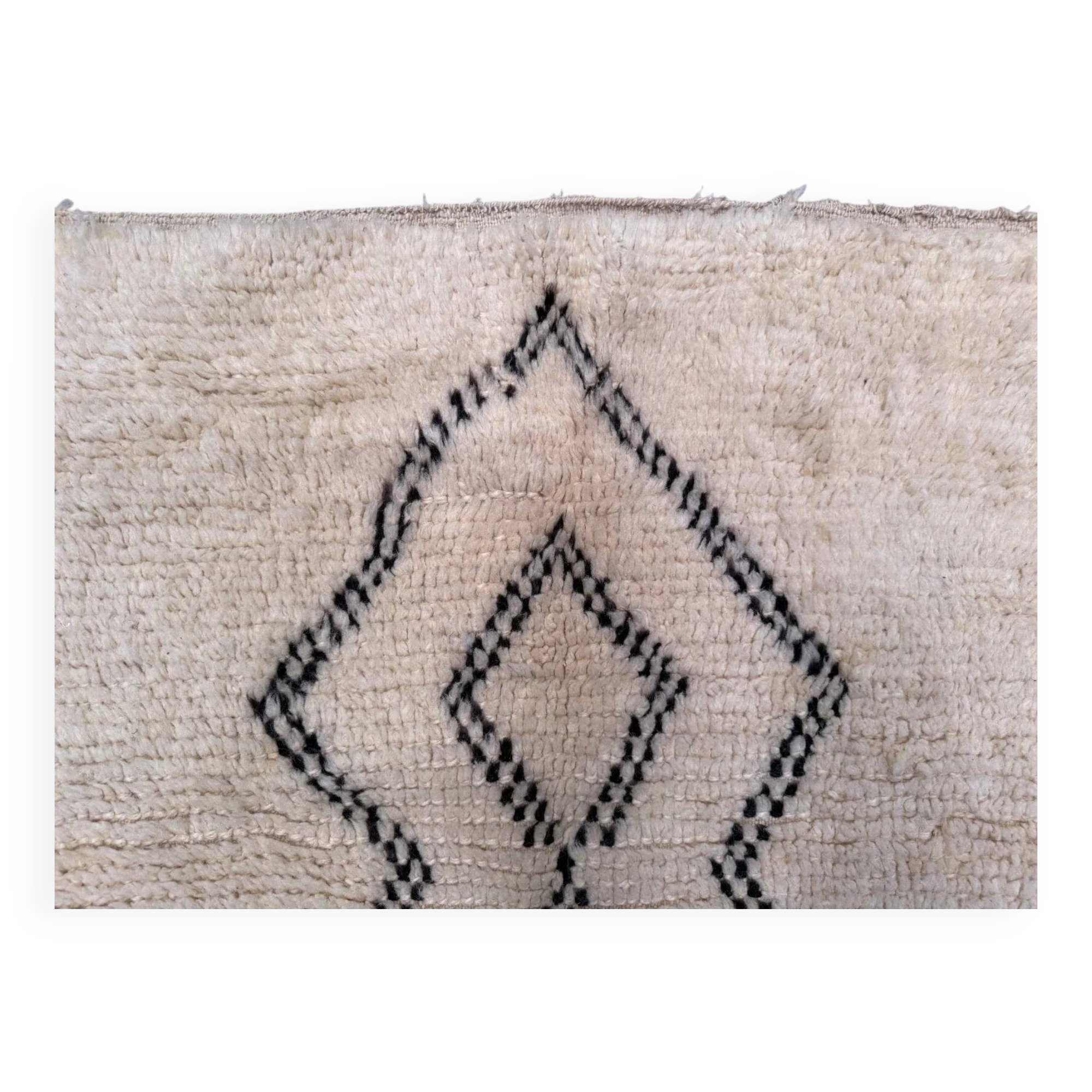 Tapis berbère marocain vintage Beni Ourain, Atlas, motif tribal, 200 x 142 cm, déstockage