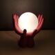 old pink ceramic hand lamp with vintage white opaline globe