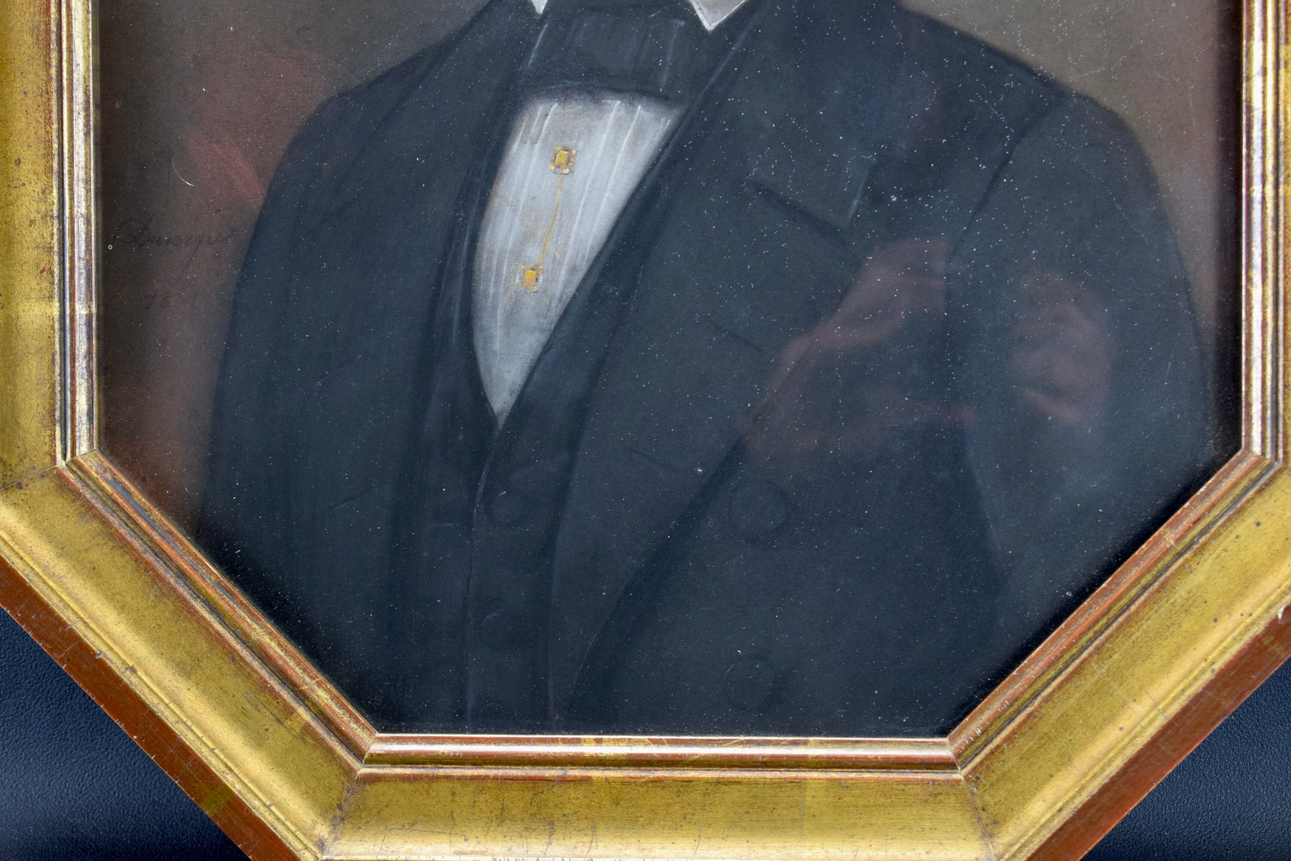 Pastel portrait of man signed Theophile Emmanuel Duverger 1861